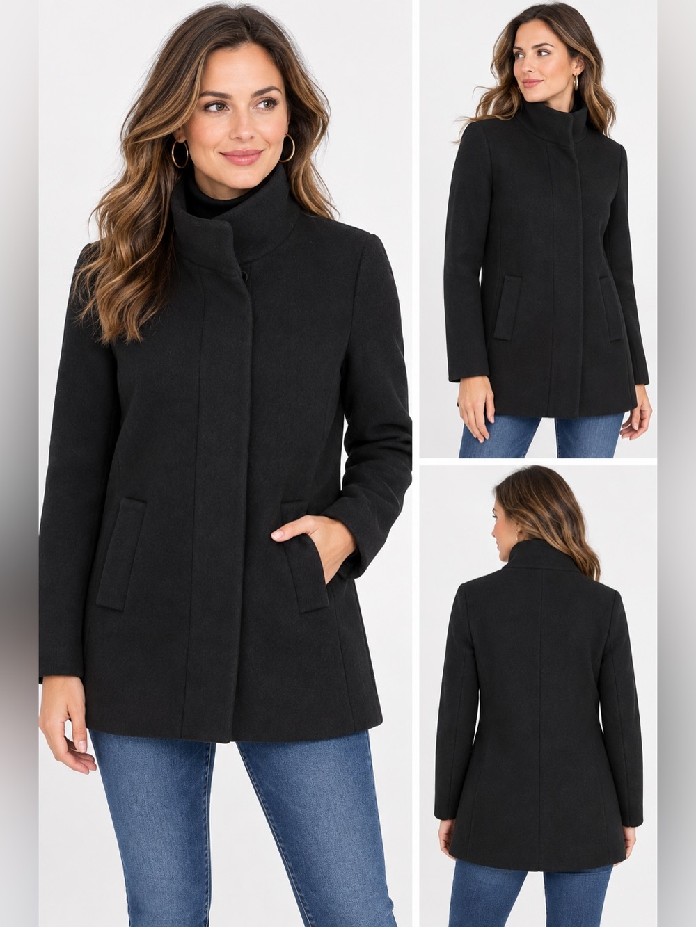 J.Crew Black Wool Blend Funnel Neck Coat Jacket Size 6
